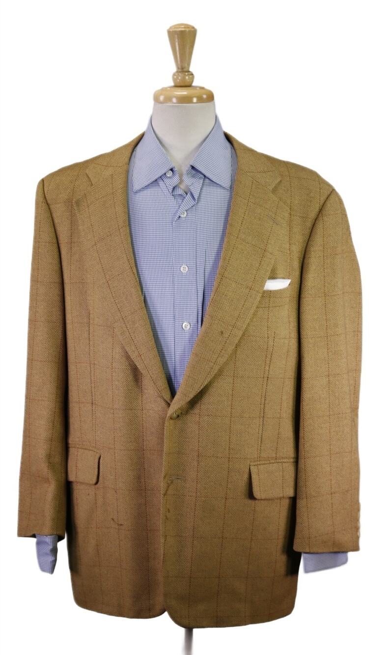 Paul Stuart Brown Windowpane Herringbone Tweed Wool Blazer Jacket 42S